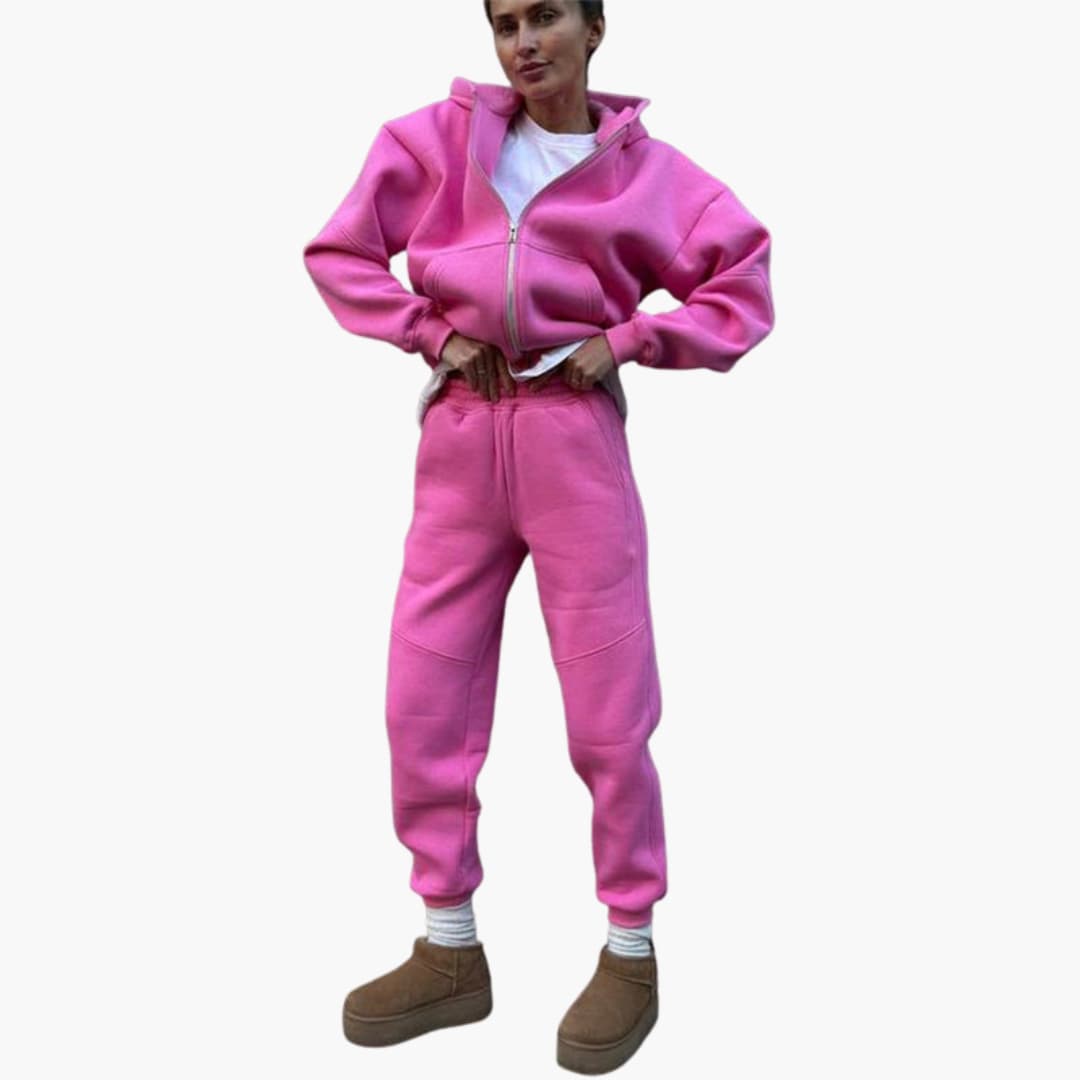 Conjunto de desporto feminino com top de mangas compridas e calças com bolsos