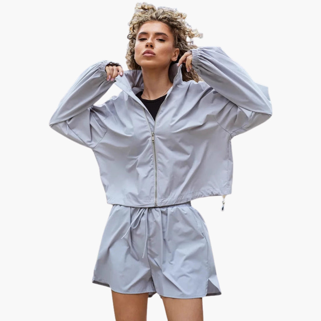 Conjunto de desporto feminino com casaco com fecho éclair