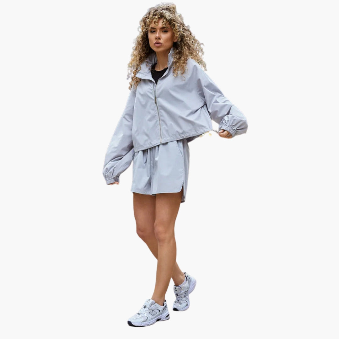 Conjunto de desporto feminino com casaco com fecho éclair