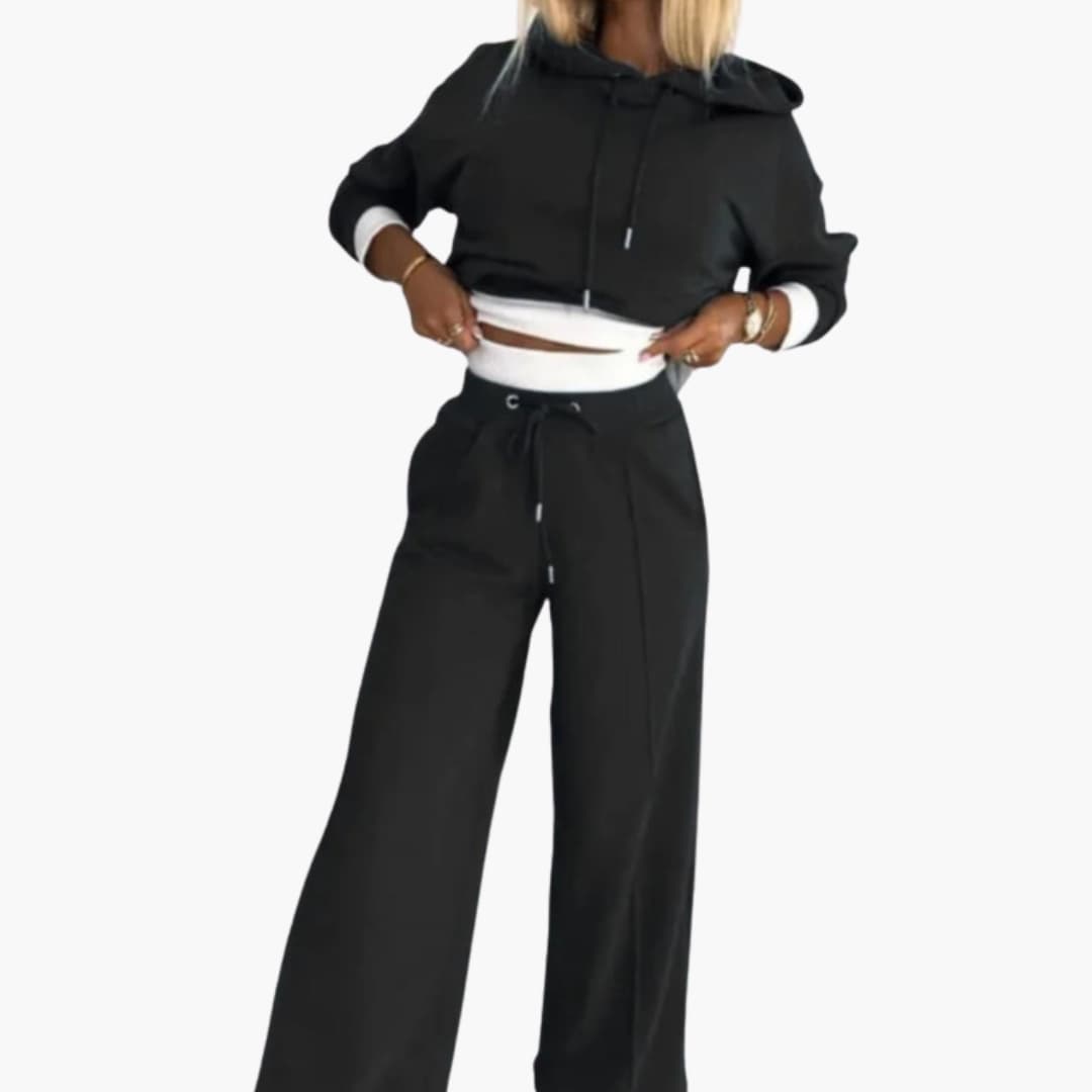 Ensemble de survêtement femme avec sweat à capuche à cordon et pantalon large
