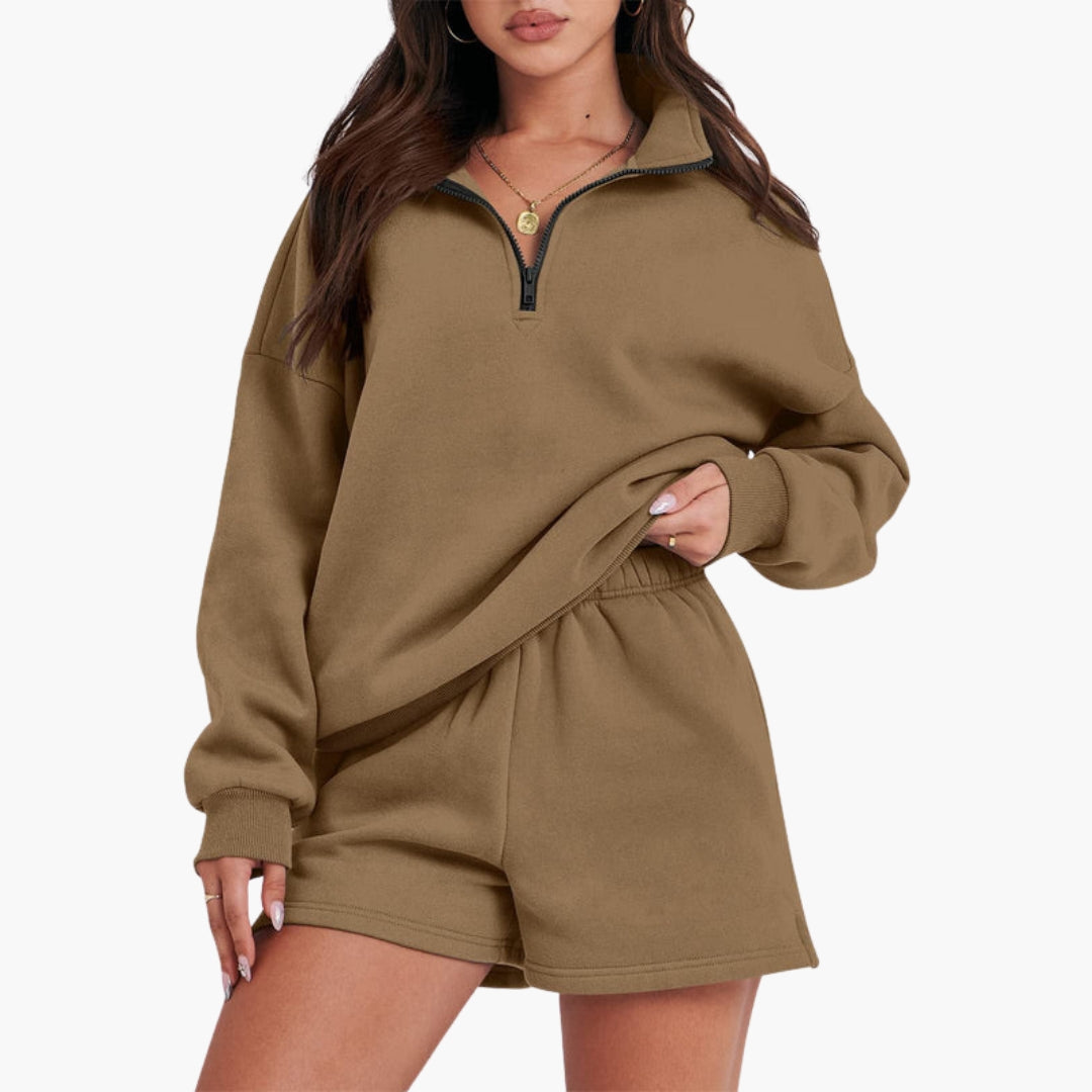Completo relax donna con collo alto e top con zip