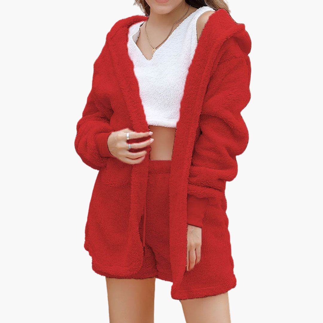 Completo relax donna con giacca con cappuccio e pantaloncini