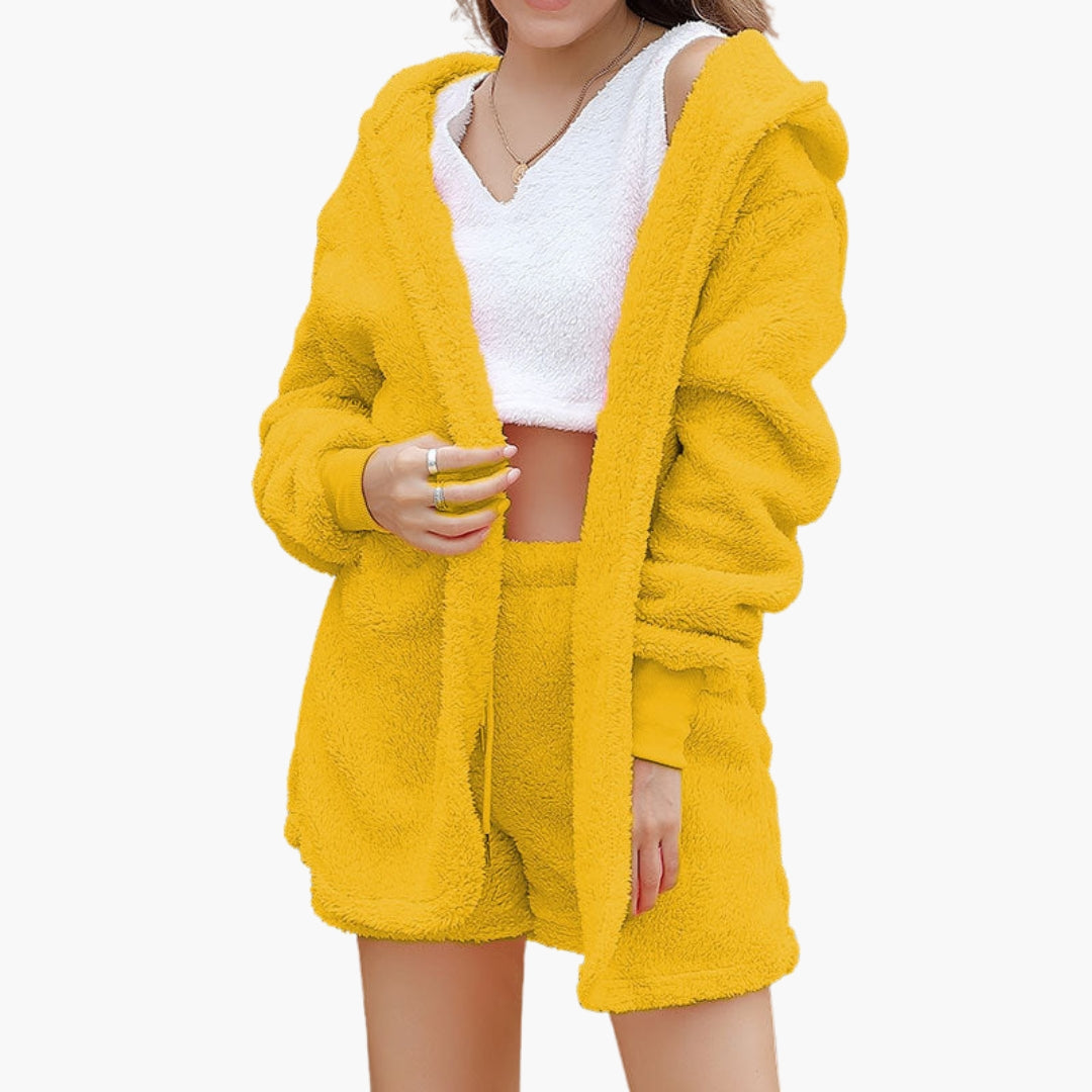 Completo relax donna con giacca con cappuccio e pantaloncini