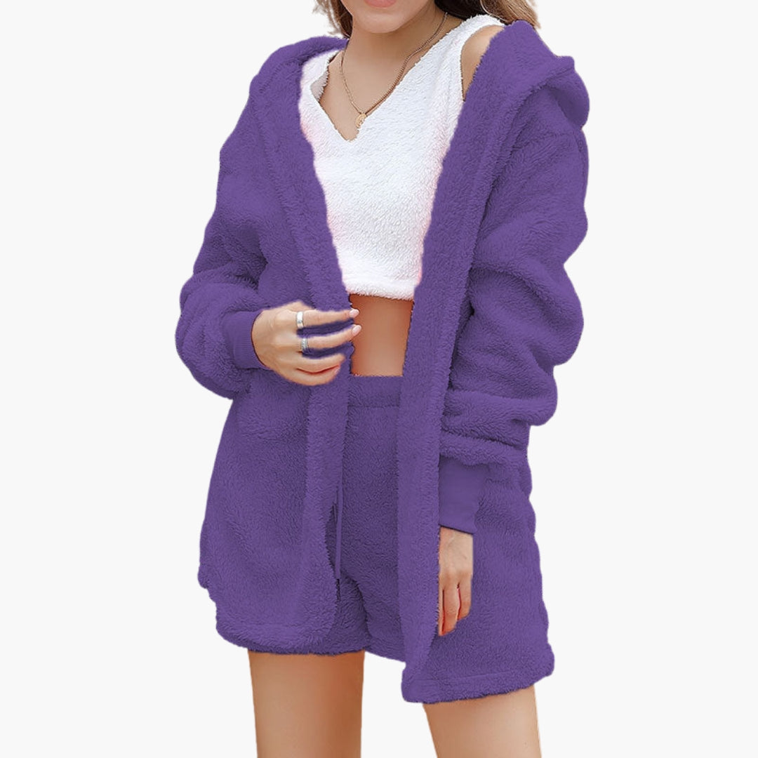 Completo relax donna con giacca con cappuccio e pantaloncini