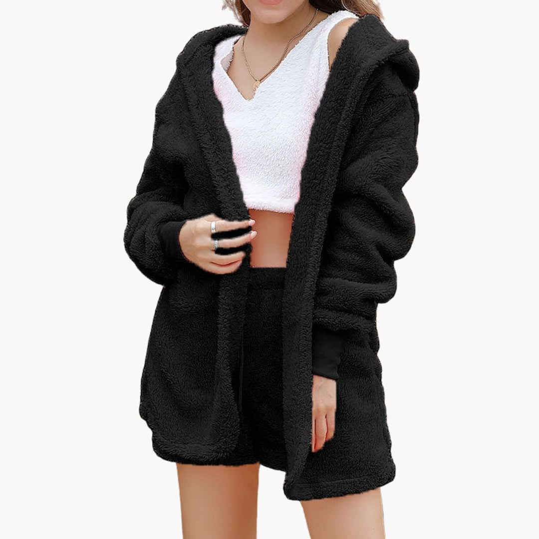 Completo relax donna con giacca con cappuccio e pantaloncini