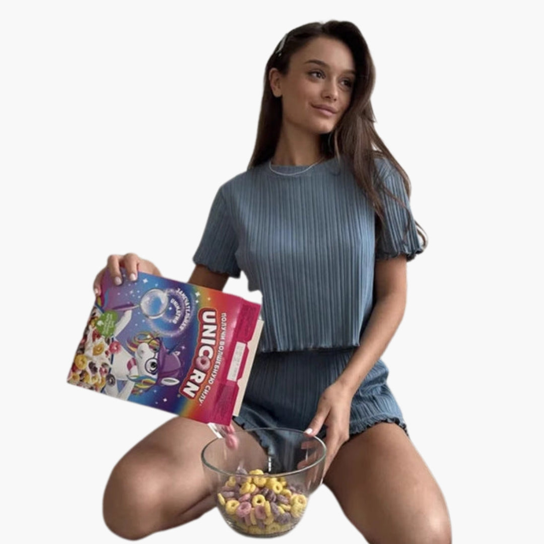 Ensemble détente femme côtelé avec short à volants