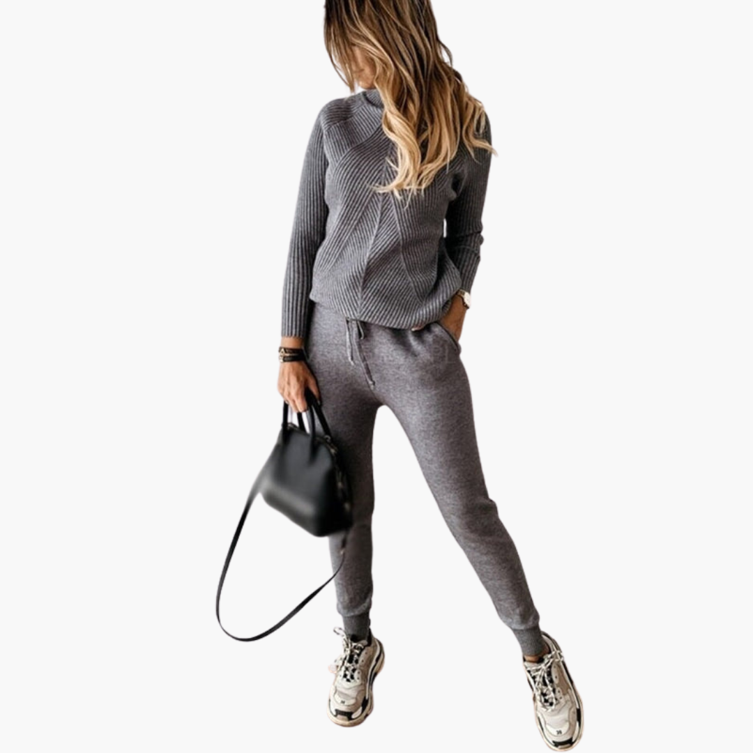Women's two-piece set with high-neck top and drawstring pants