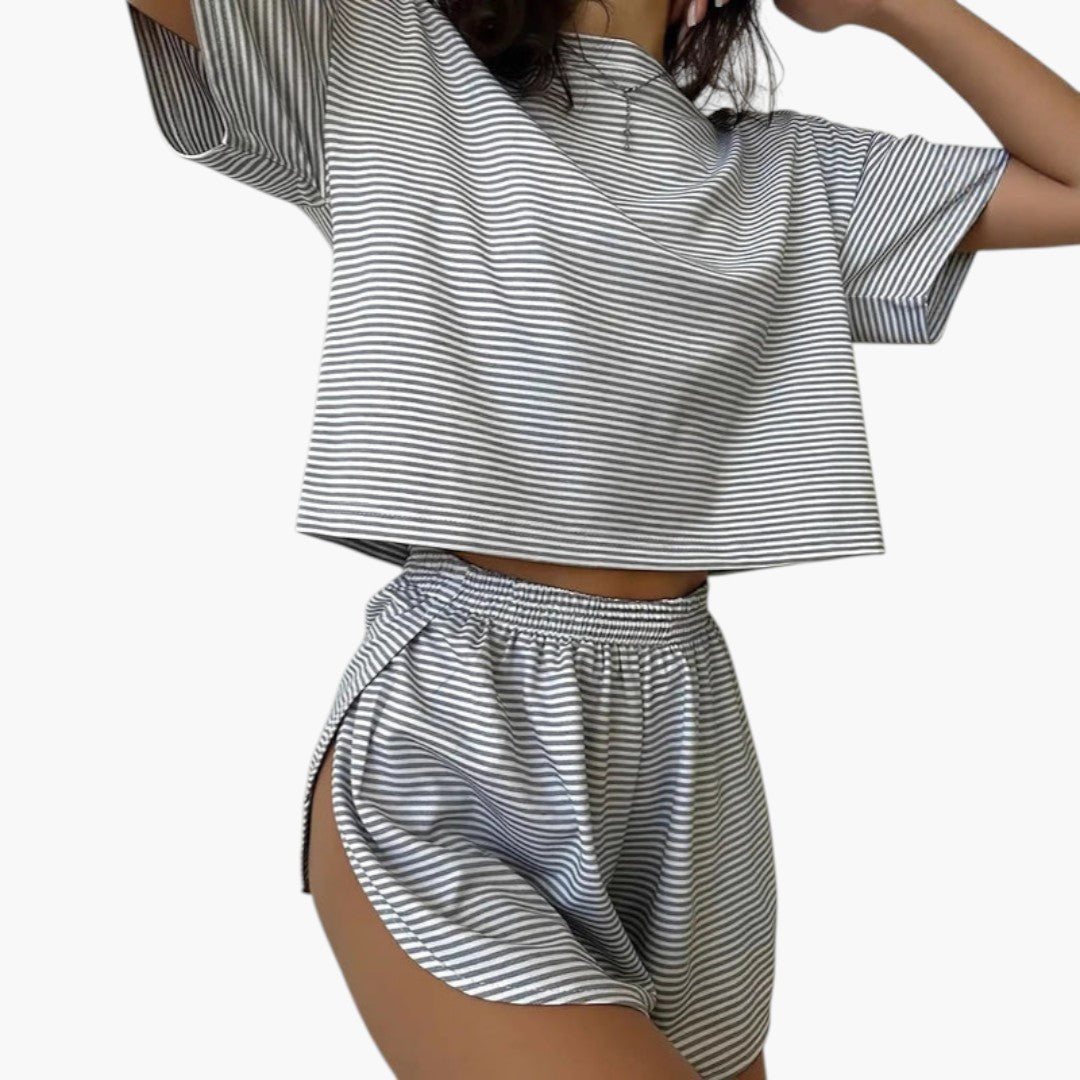 Two-piece women's set with striped top and shorts