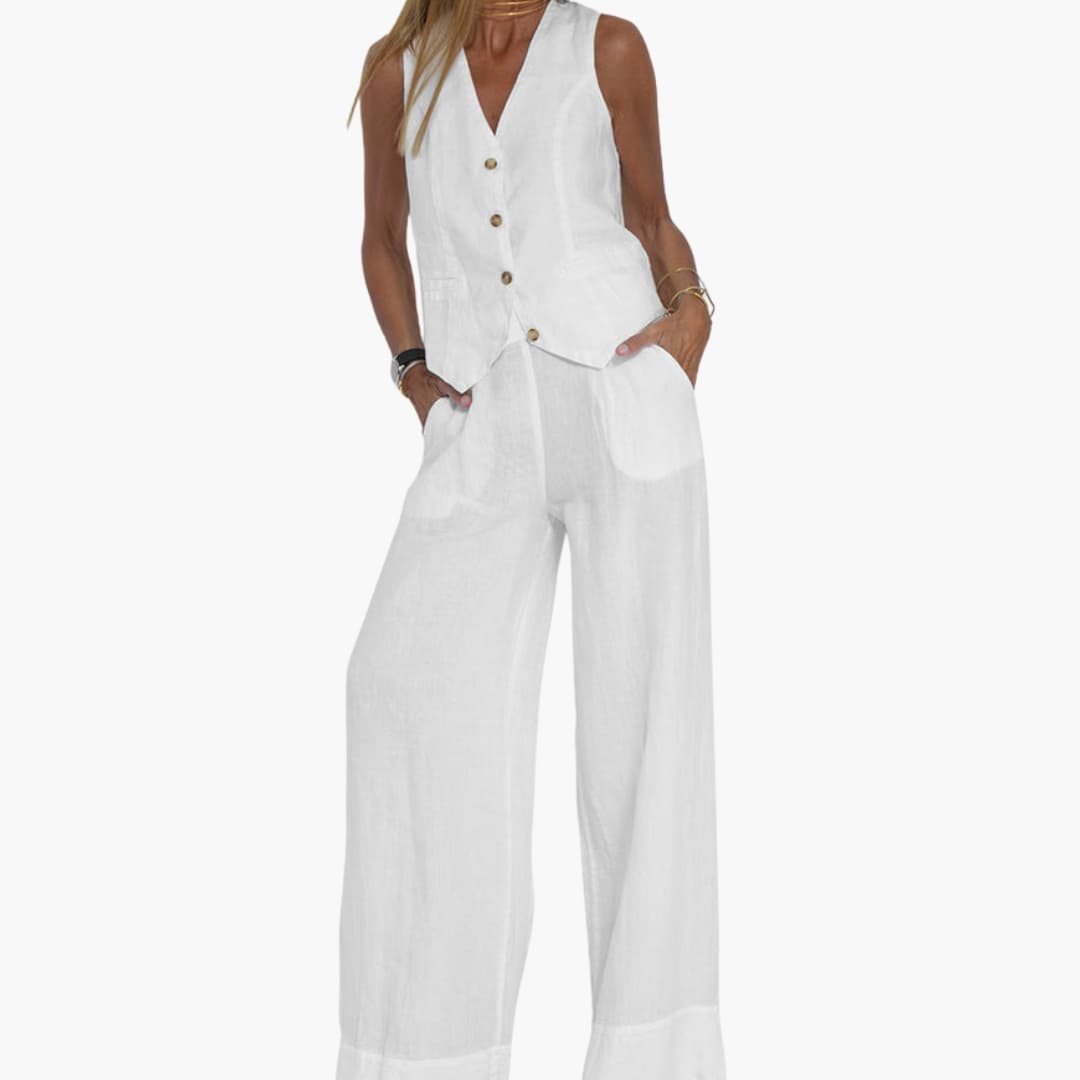 Ensemble deux pièces femme avec gilet et pantalon large