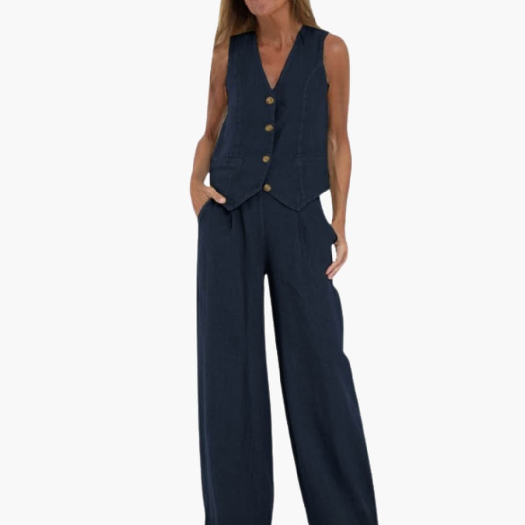 Ensemble deux pièces femme avec gilet et pantalon large