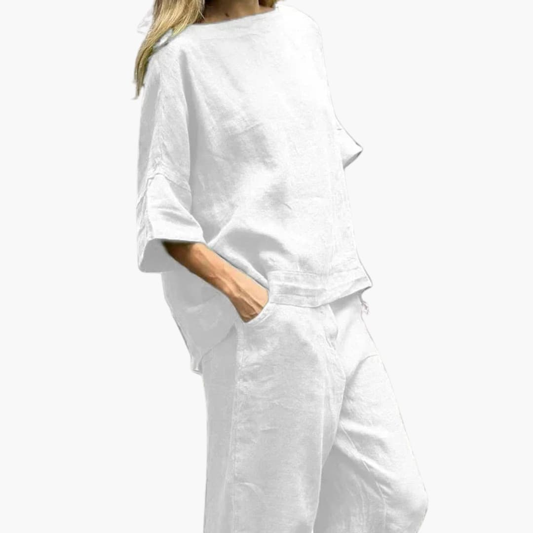 Ensemble deux pièces femme avec haut à manches longues et pantalon large