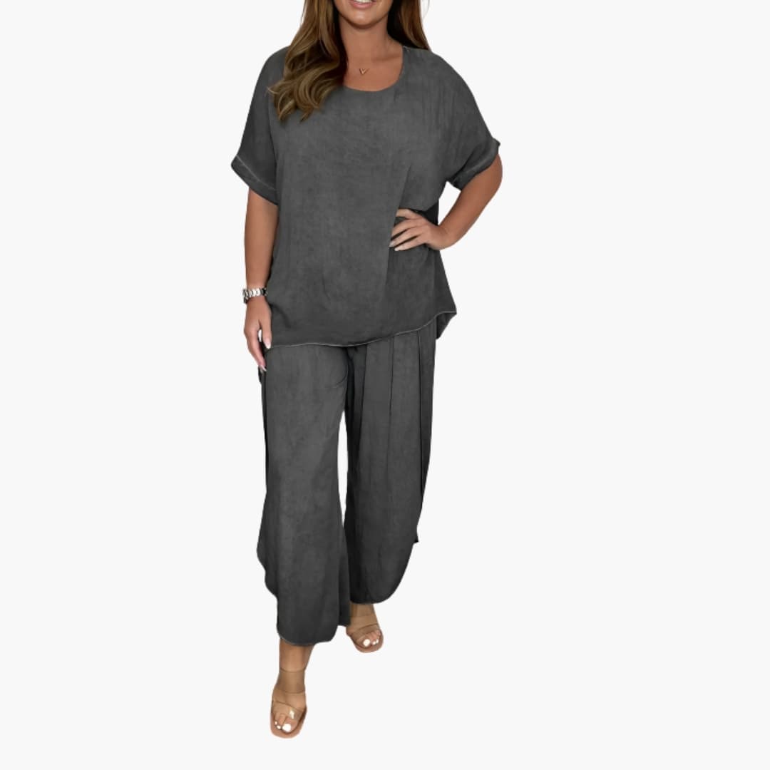 Ensemble deux pièces femme avec haut ample et pantalon large