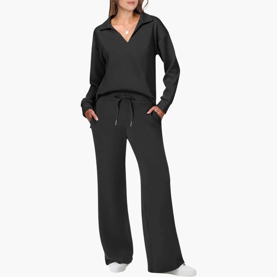 Ensemble deux pièces femme avec haut col en V