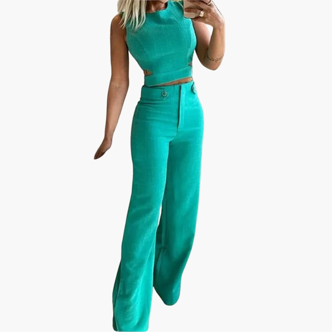 Conjunto de duas peças para senhora com calças largas