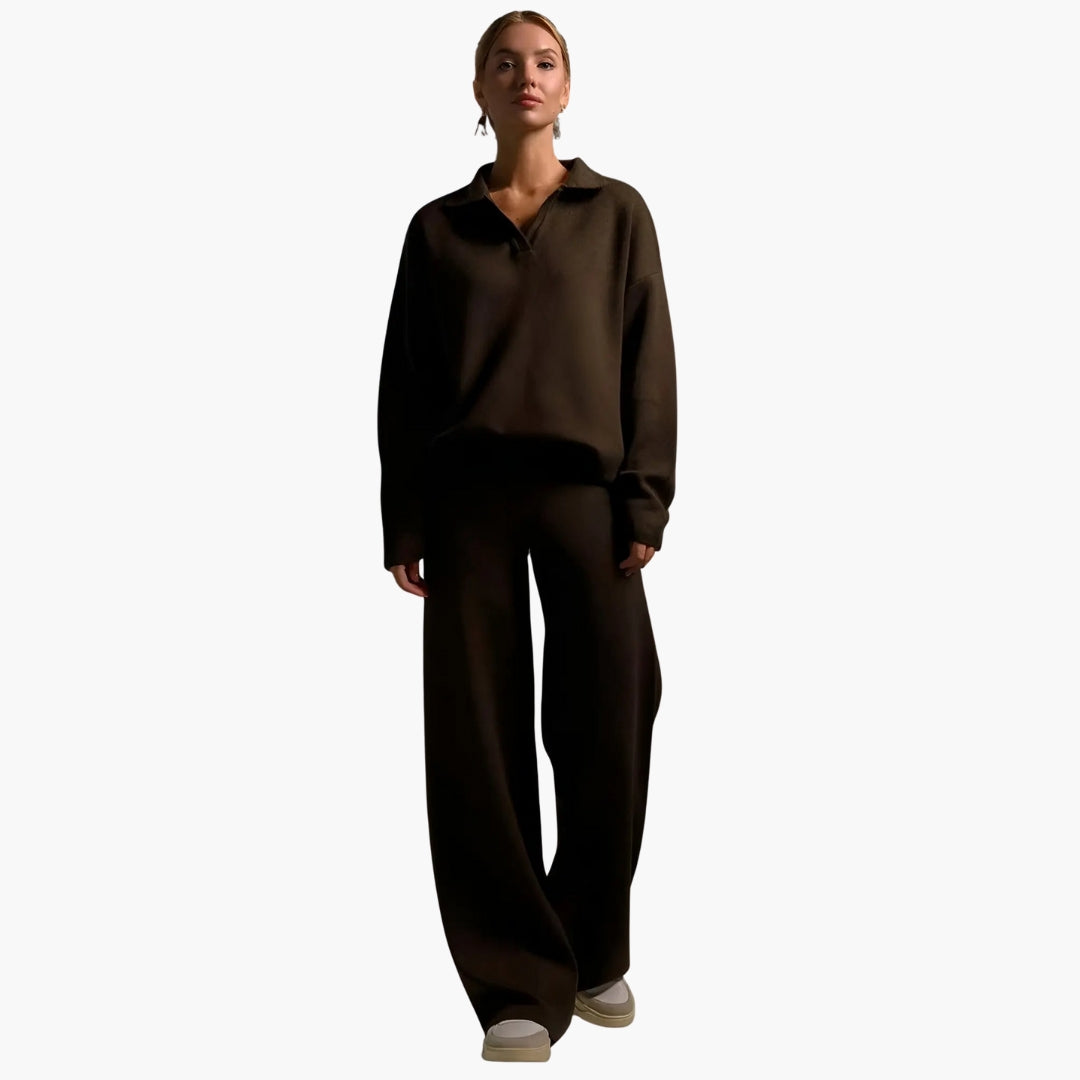 Ensemble deux pièces femme avec haut et pantalon large