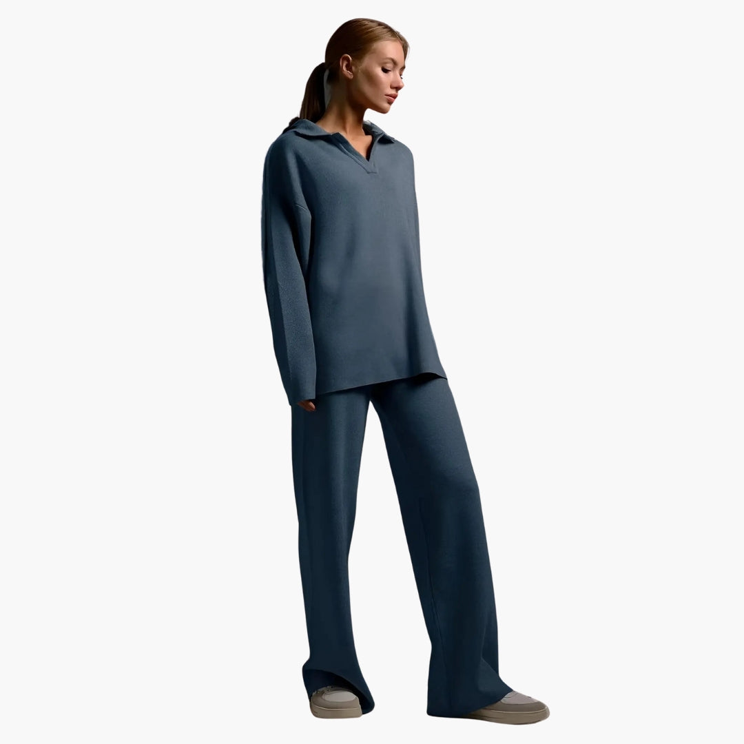 Ensemble deux pièces femme avec haut et pantalon large