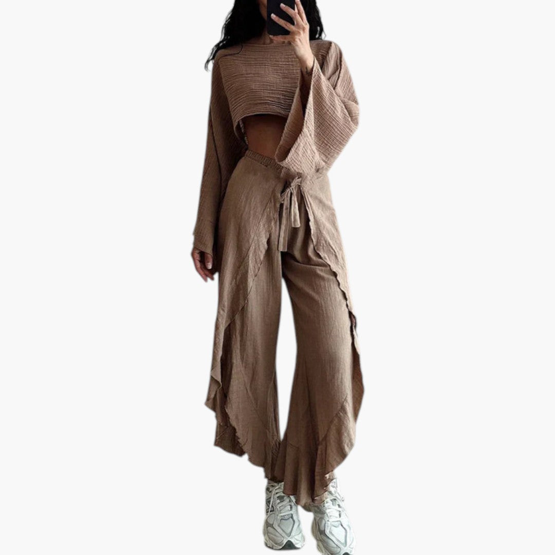 Ensemble deux pièces femme avec pantalon portefeuille