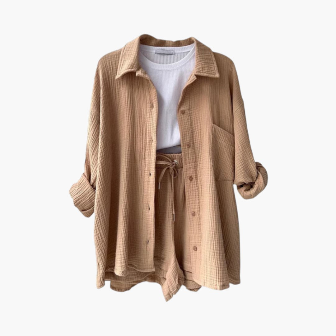 Ensemble deux pièces femmes a chemise à boutons