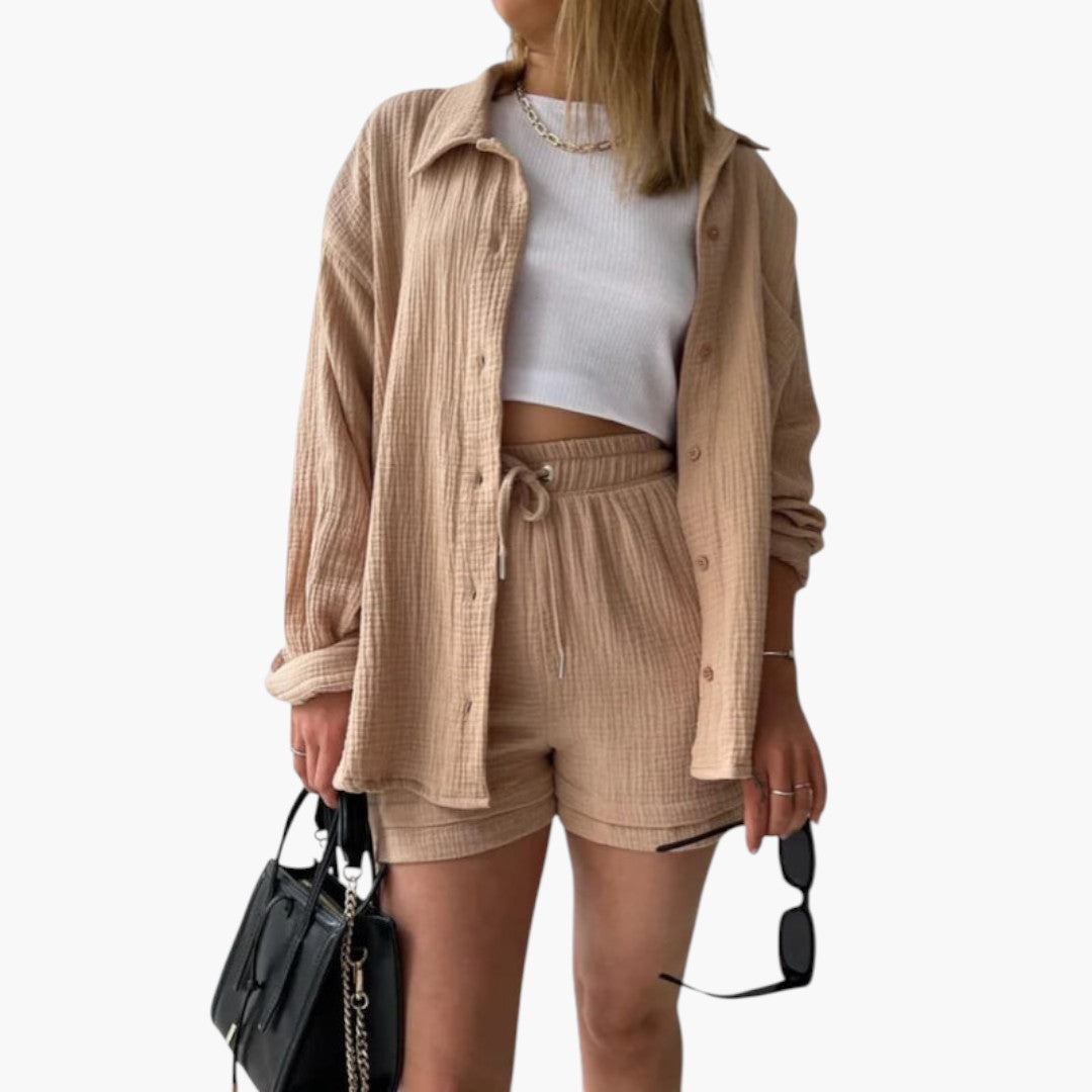 Ensemble deux pièces femmes a chemise à boutons