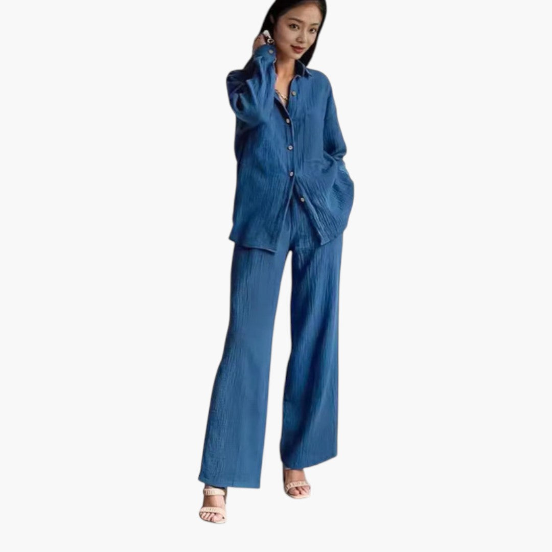 Ensemble deux pièces femmes avec chemise à boutons