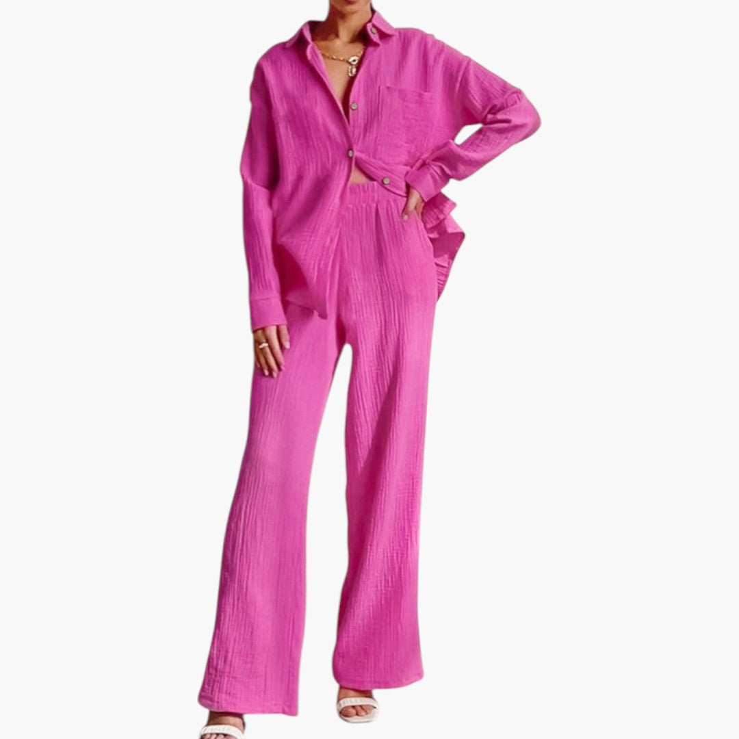Ensemble deux pièces femmes avec chemise à boutons