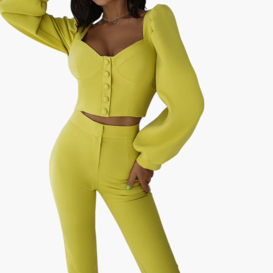 Dames tweedelig set met knooptop