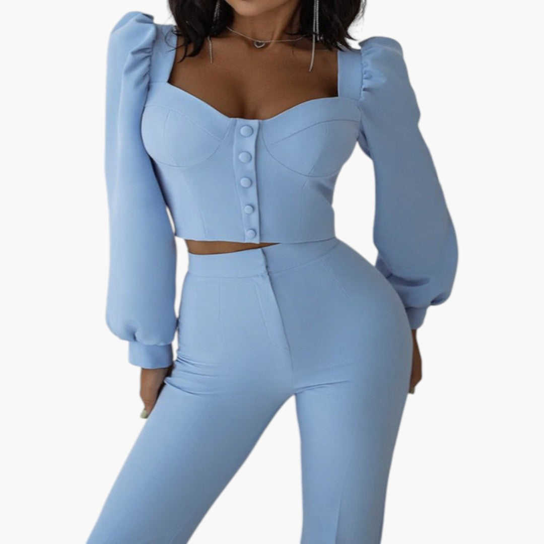 Dames tweedelig set met knooptop