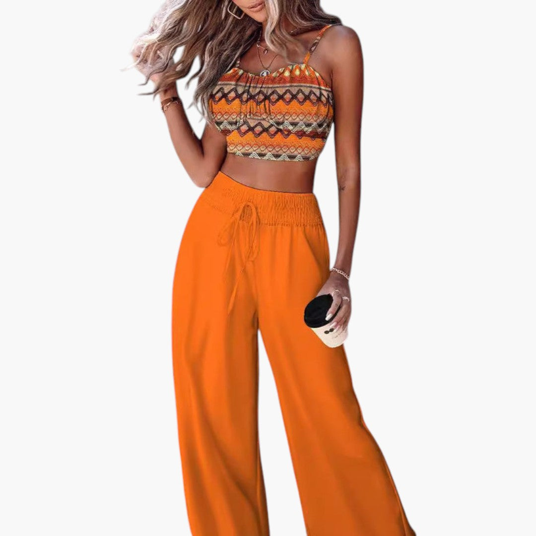 Ensemble deux pièces femmes avec pantalon jambe large