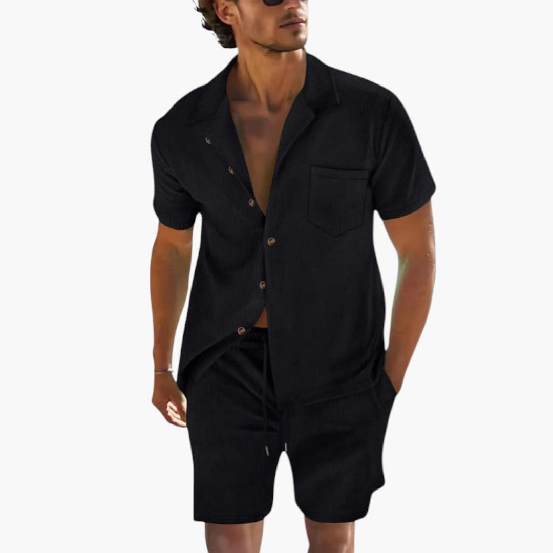 Conjunto de dos piezas para hombre con camisa de mangas cortas