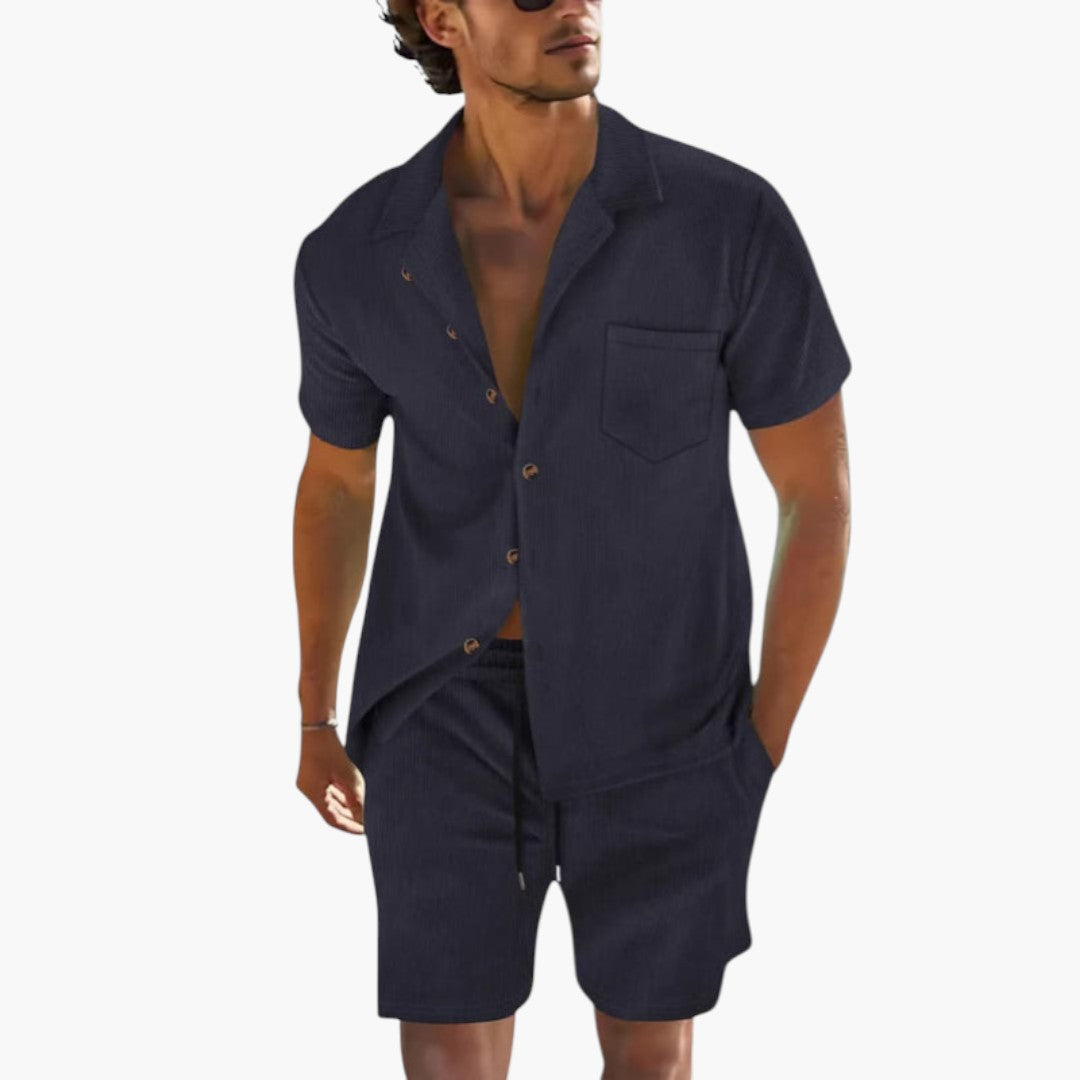 Conjunto de dos piezas para hombre con camisa de mangas cortas