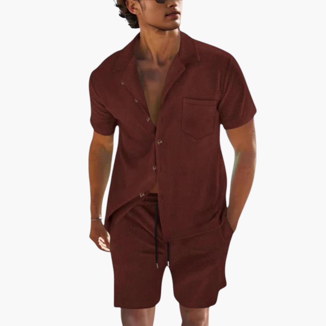 Conjunto de dos piezas para hombre con camisa de mangas cortas