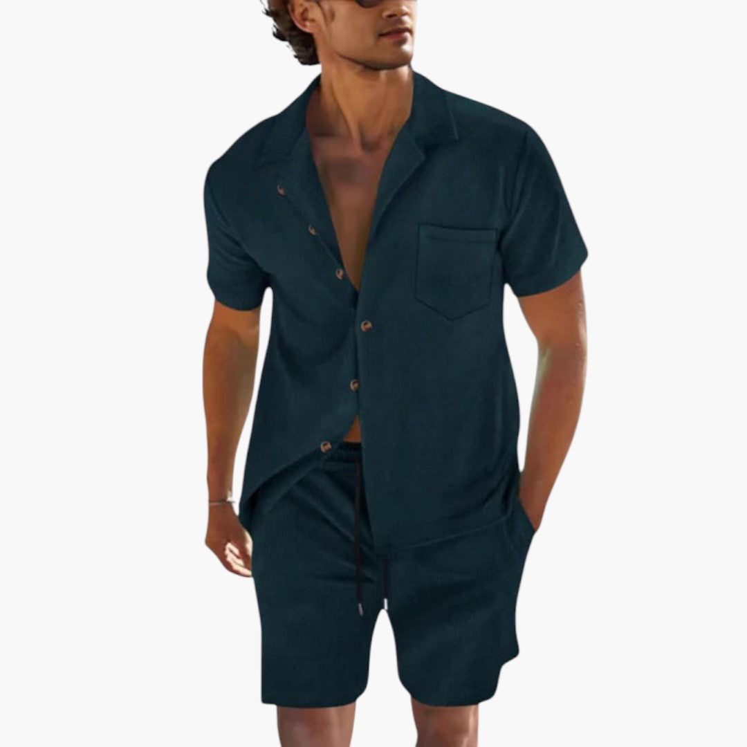 Conjunto de dos piezas para hombre con camisa de mangas cortas