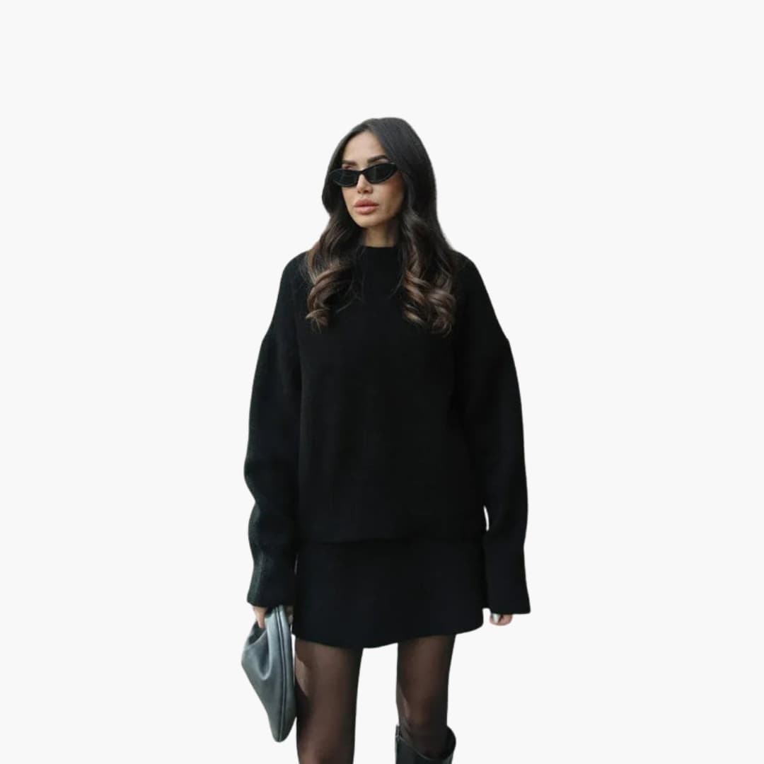 Ensemble en maille pour femme avec pull à manches longues et jupe courte