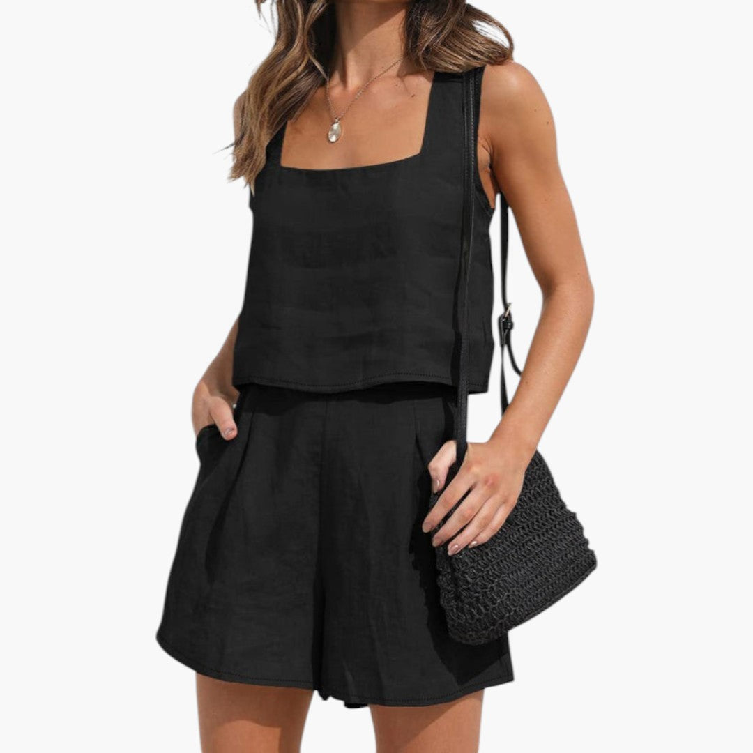 Ensemble été femme avec crop top col carré