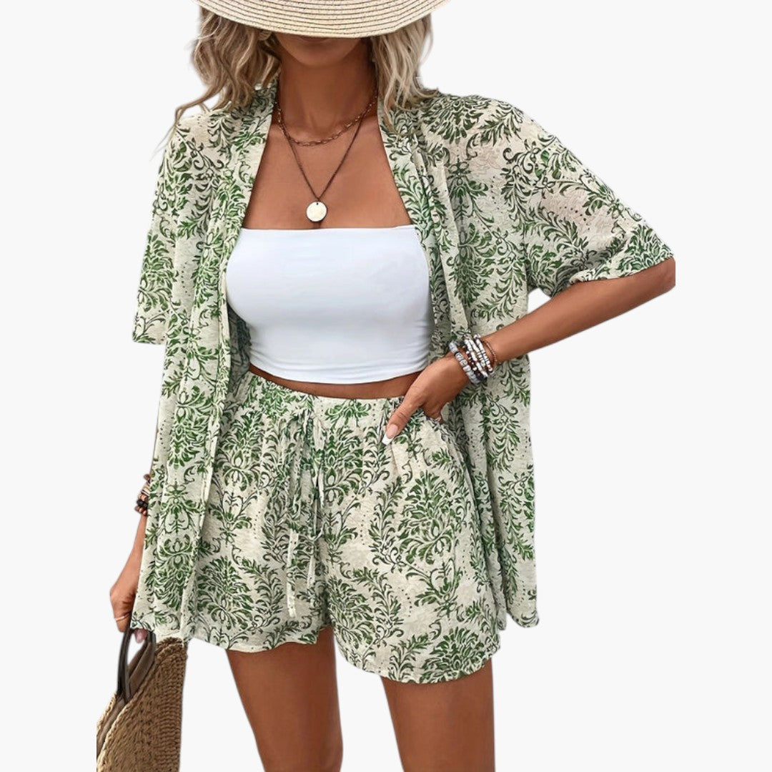 Ensemble été femme deux pièces avec haut fleuri