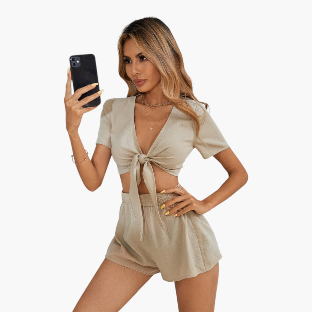 Ensemble été pour femmes avec haut noué et short