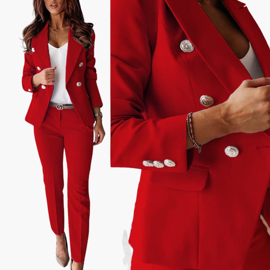 Ensemble femme avec blazer à double boutonnage et pantalon ajusté