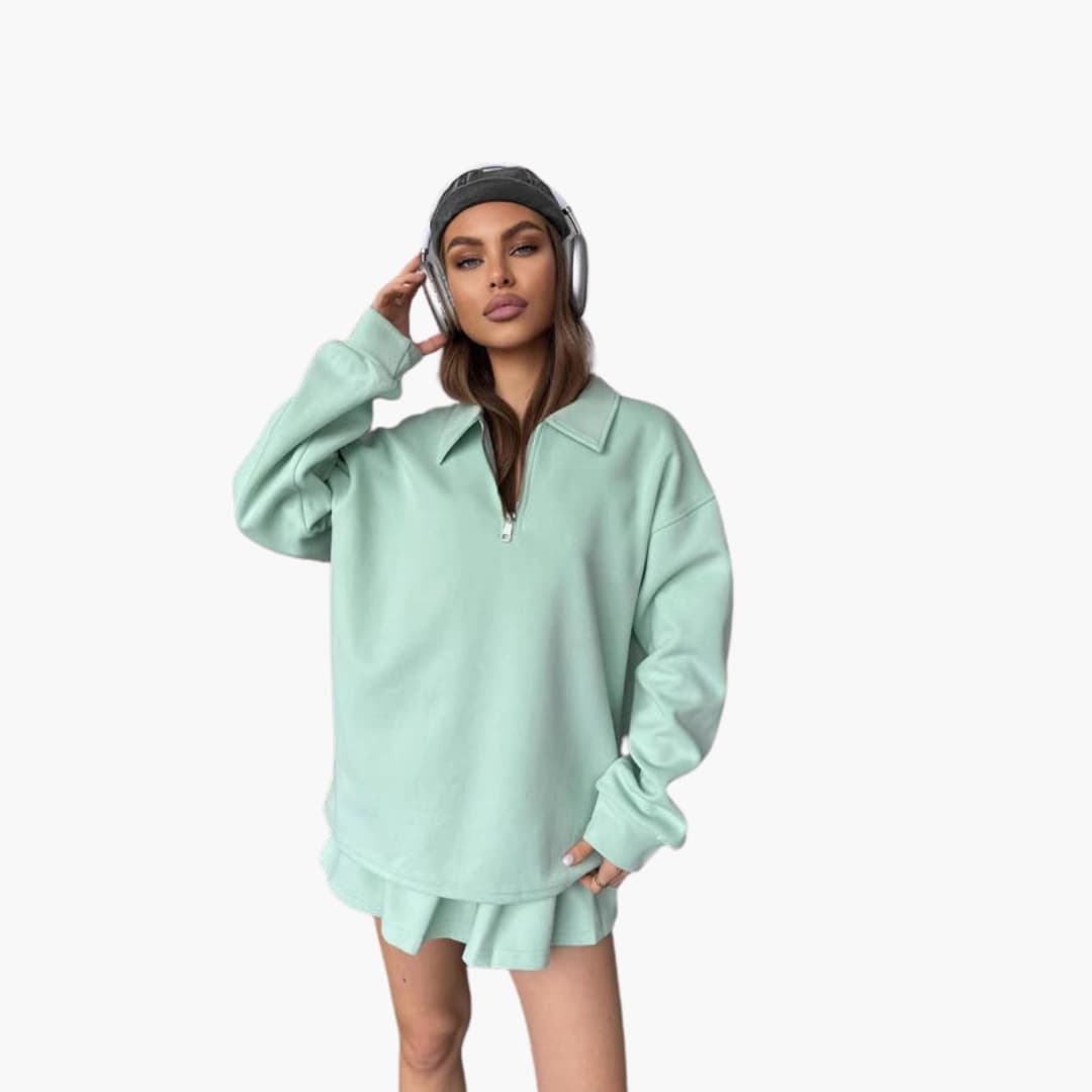 Completo donna con maglione a collo con zip, maniche lunghe e top interno