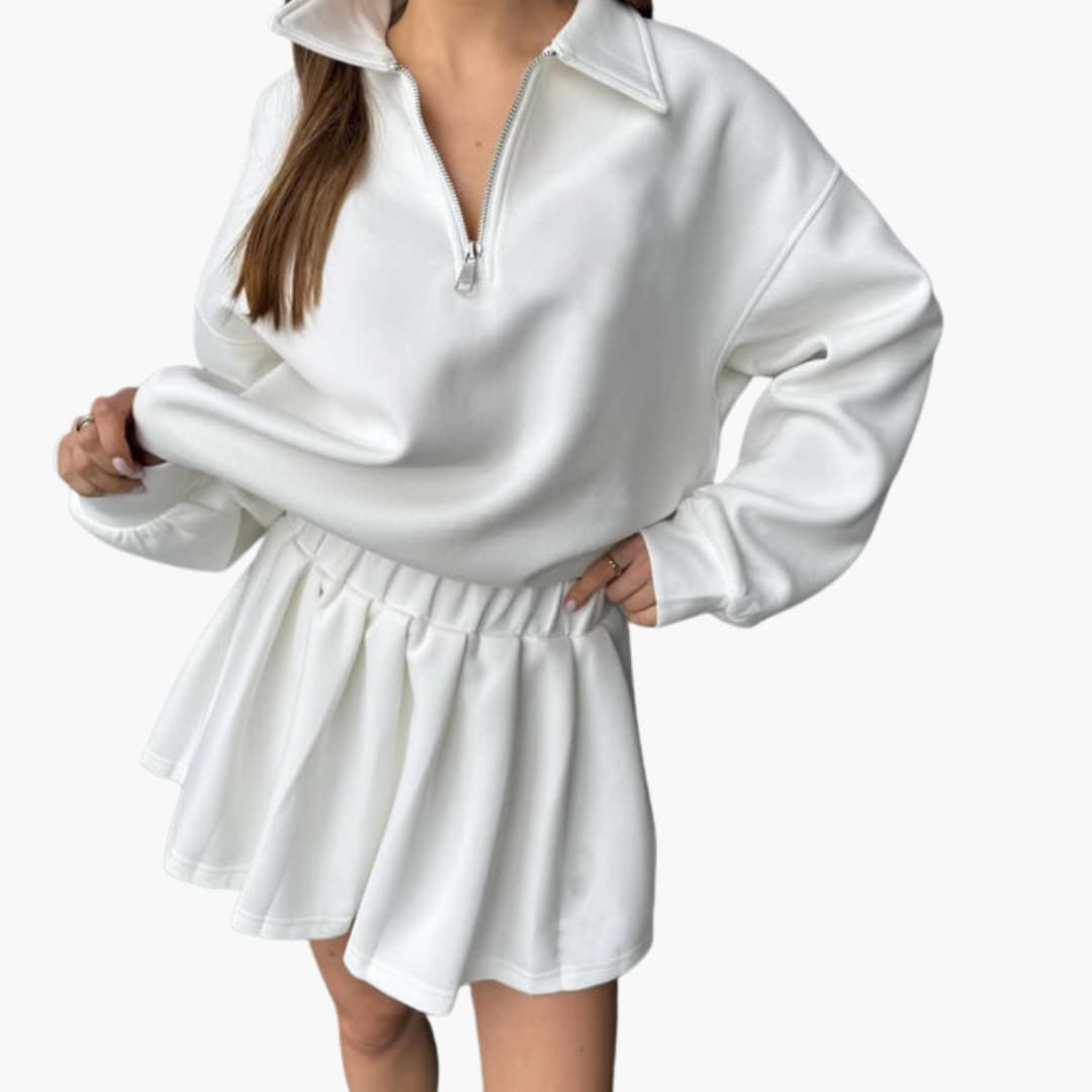 Completo donna con maglione a collo con zip, maniche lunghe e top interno