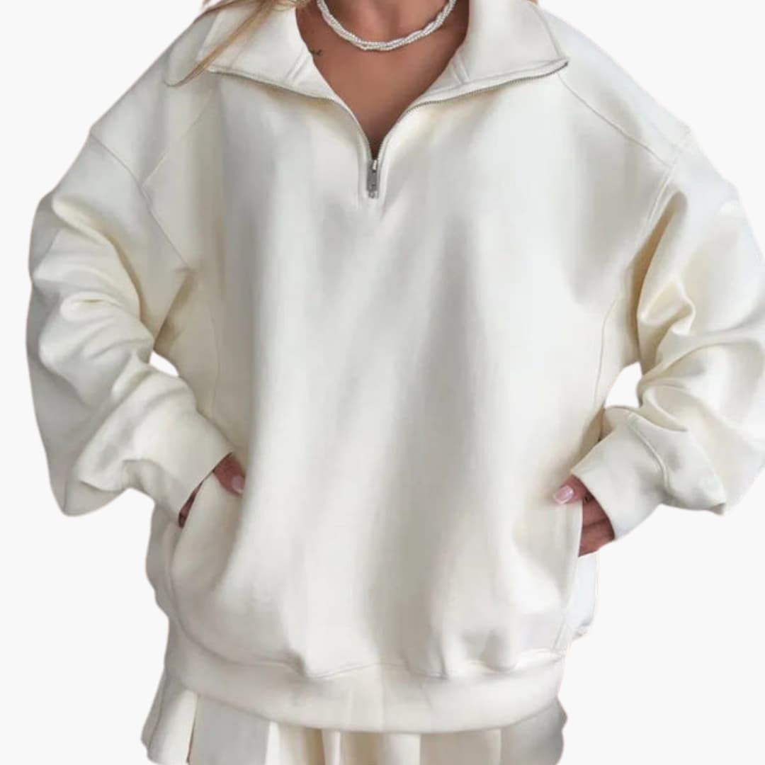 Completo donna con maglione a collo con zip, maniche lunghe e top interno