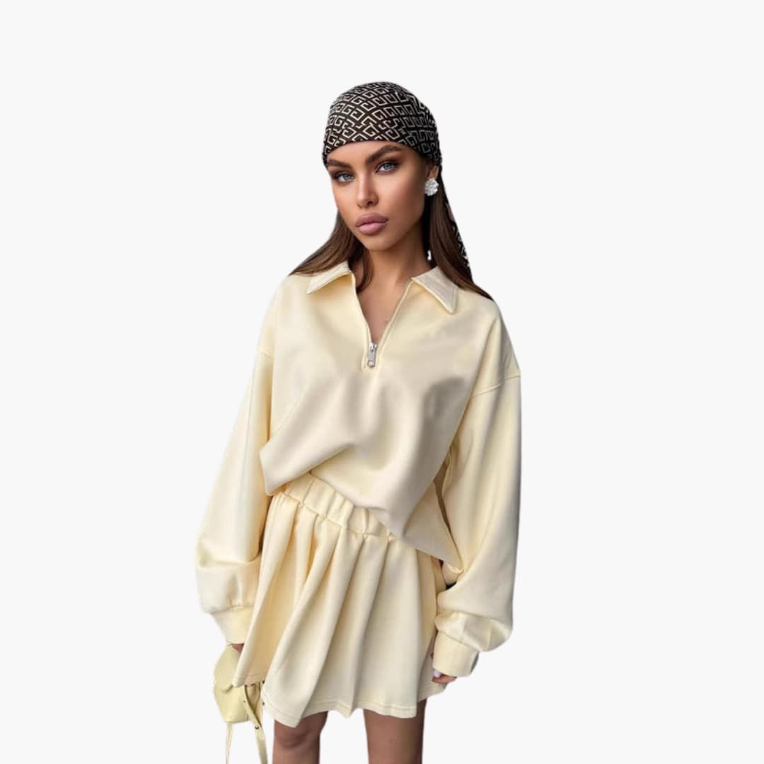 Completo donna con maglione a collo con zip, maniche lunghe e top interno