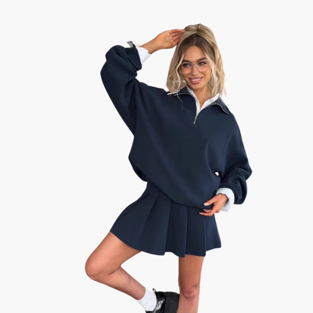 Completo donna con maglione a collo con zip, maniche lunghe e top interno
