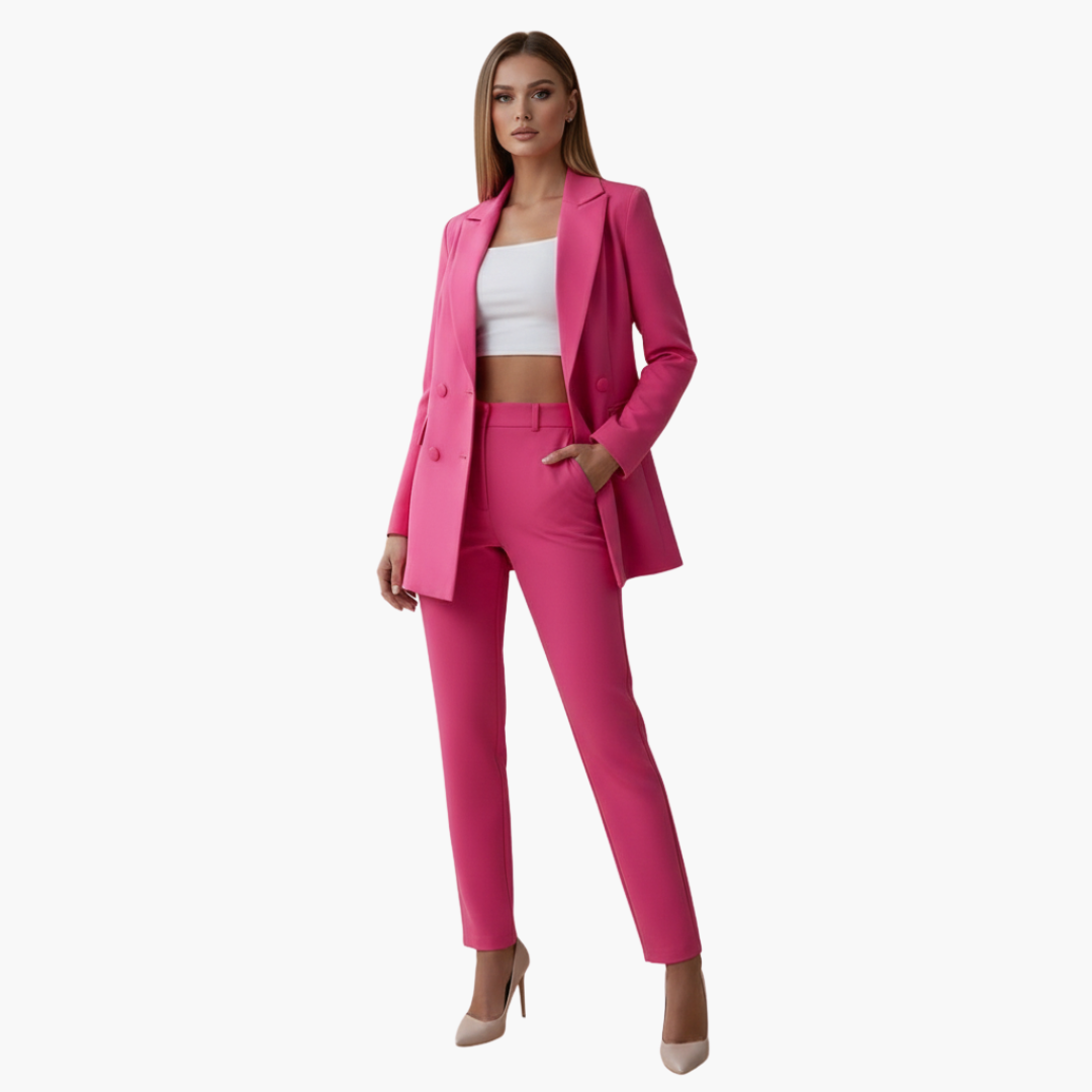 Completo donna con giacca e pantaloni a vita alta