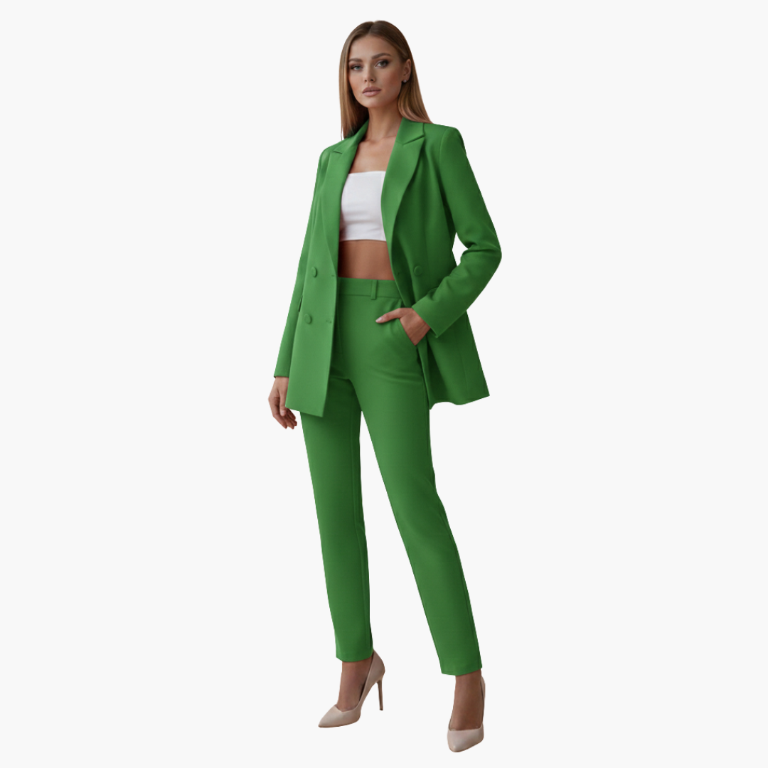 Completo donna con giacca e pantaloni a vita alta