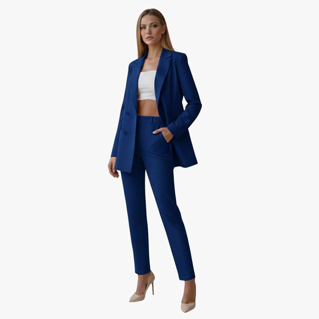 Completo donna con giacca e pantaloni a vita alta