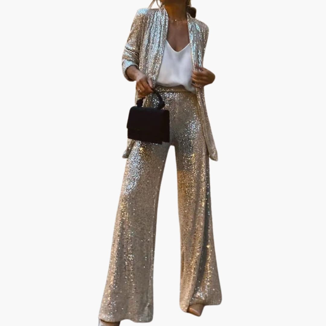 Ensemble blazer à sequins et pantalon large pour femme
