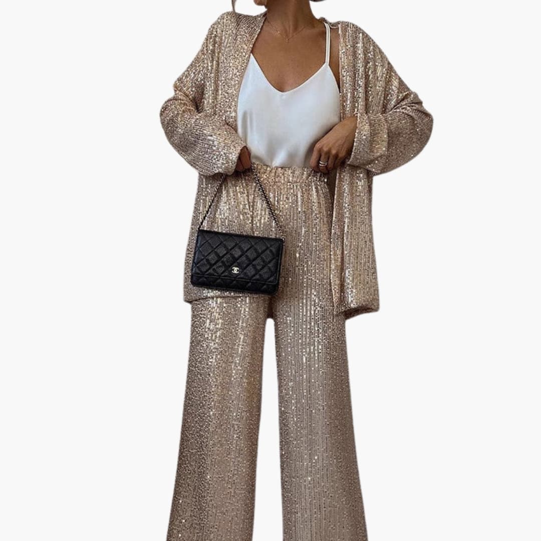 Ensemble blazer à sequins et pantalon large pour femme