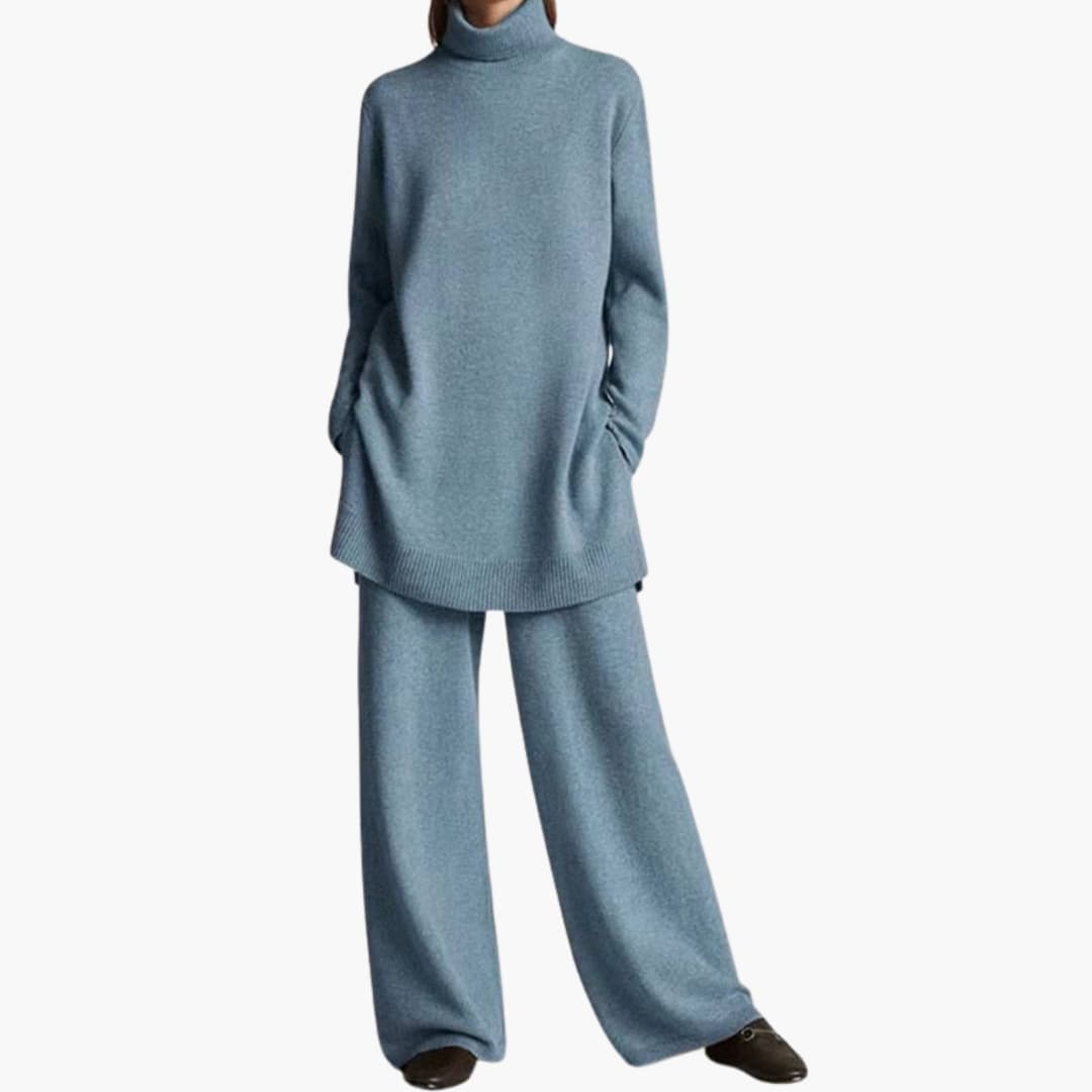 Ensemble femme oversize à col roulé avec pantalon à jambes larges