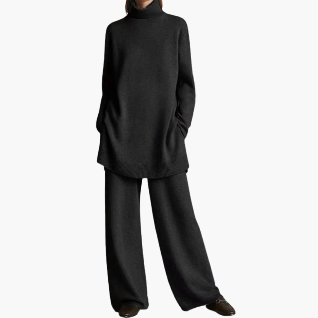 Ensemble femme oversize à col roulé avec pantalon à jambes larges