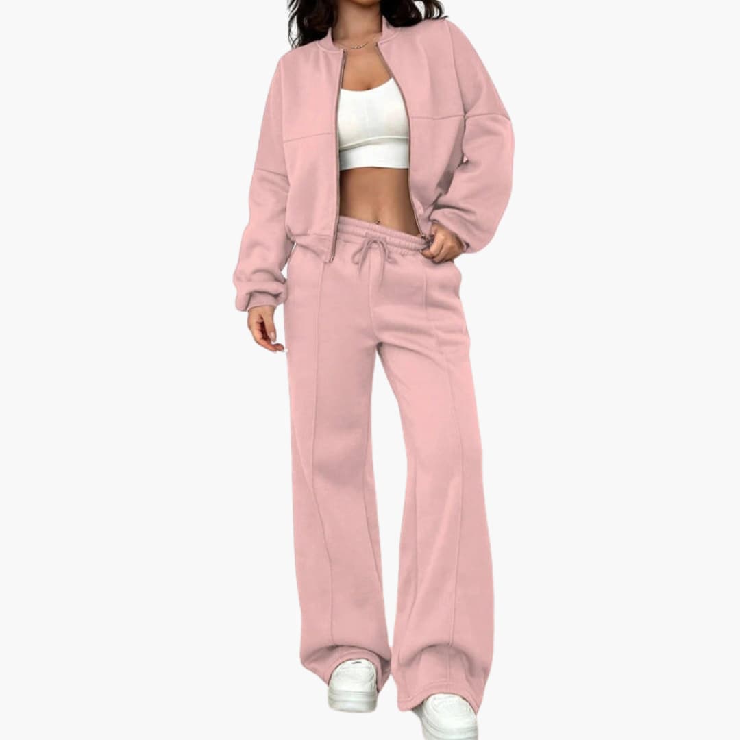 Completo donna giacca bomber e pantaloni con chiusura lampo
